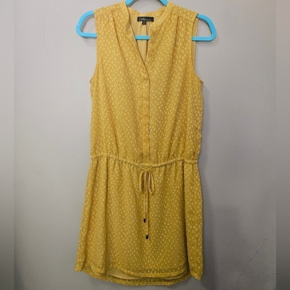 Dalia Yellow Mini Dress Tie Waist Women's Size 4 Fully Lined - Picture 1 of 4
